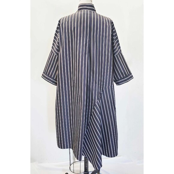 AKRIS PUNTO Womens Striped Asymmetric Insert Shirtdress Dress Charcoal 14 - Picture 6 of 12